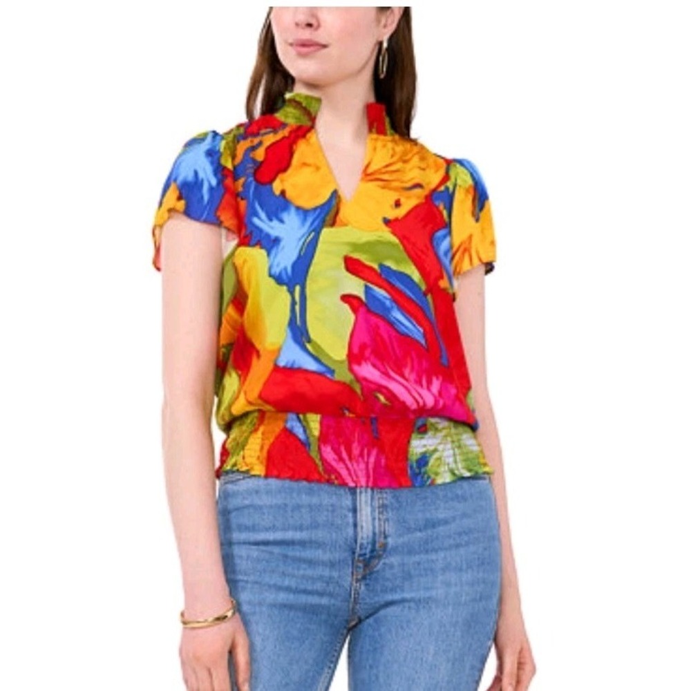 Sam & Jess' smocked-waist top Bright Pop Of Color Sz Large